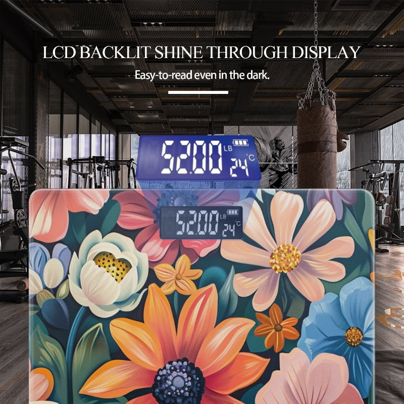 High Precision Body Weight Scale Smart Bathroom Scales with Large LCD Display(400lbs),Decorative for Bedroom-Vibrant And Colorful Floral Pattern Featuring Various Types Of Flowers