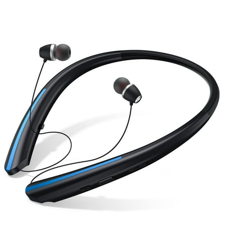 Wireless Neckband Bluetooth Headphones with Retractable Earbuds, IPX5 Sweatproof, Microphone, Vibration Call, Stereo Noise Cancelling Earphones