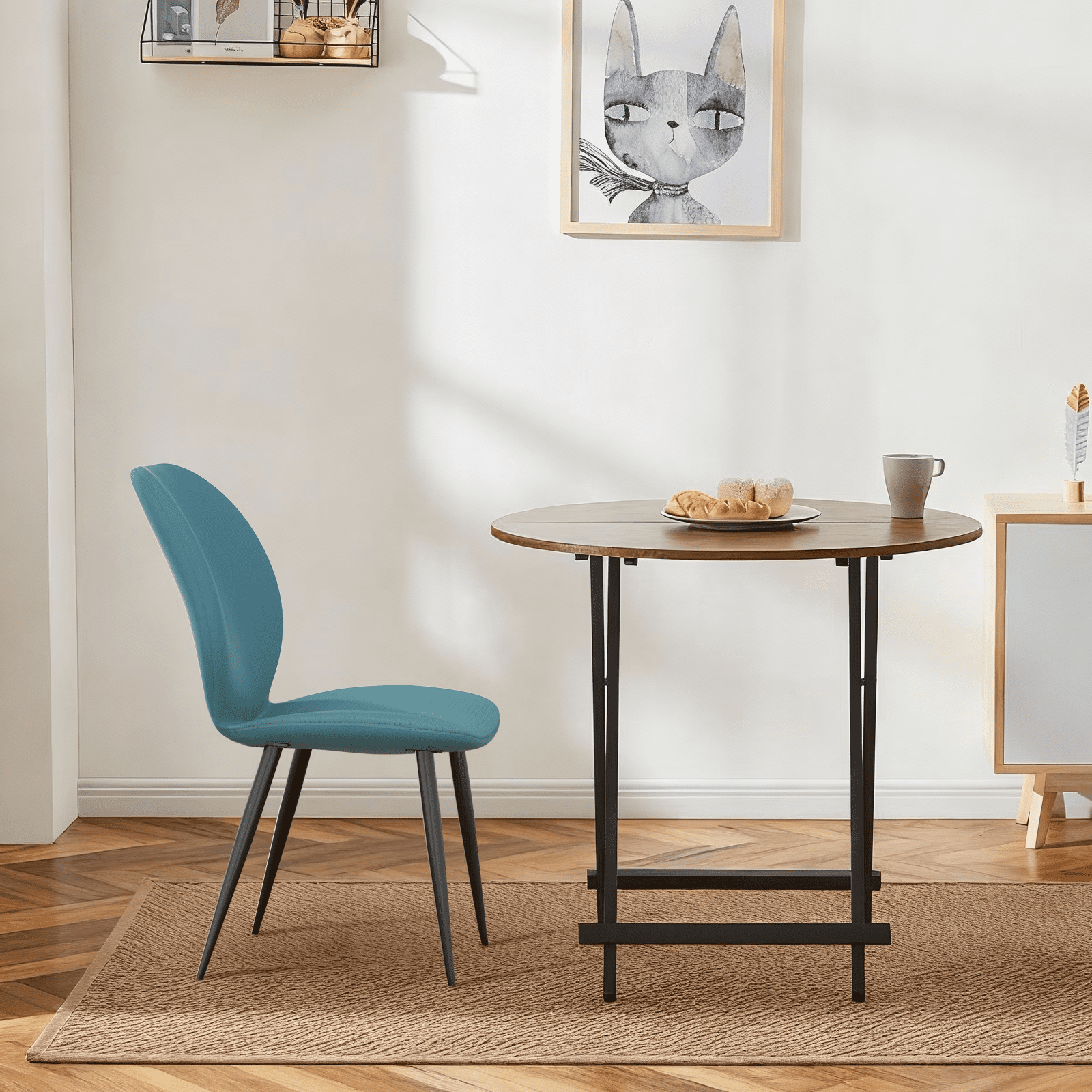 Leather Dining Chair with Metal Legs, Shell Shape Upholstered Chair Set of 4 for Kitchen, Restaurant, Living, Meeting Room, Green