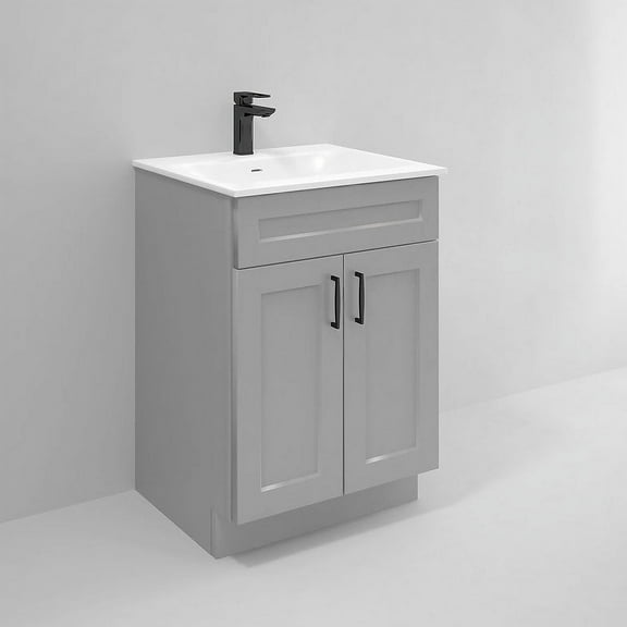 Light Grey Shaker Sink Base Bathroom Vanity Ready-to-Assemble Cabinet 24" Width