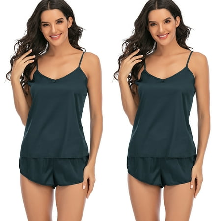 LELINTA 4 Pcs Pajama Set for Women Short Sleeves Sleepwear Nightwear Sets Solid Satin Babydoll Pajamas Set Sexy Lingerie Nightwear Ladies Home Dailywear Lounge Wear  Green