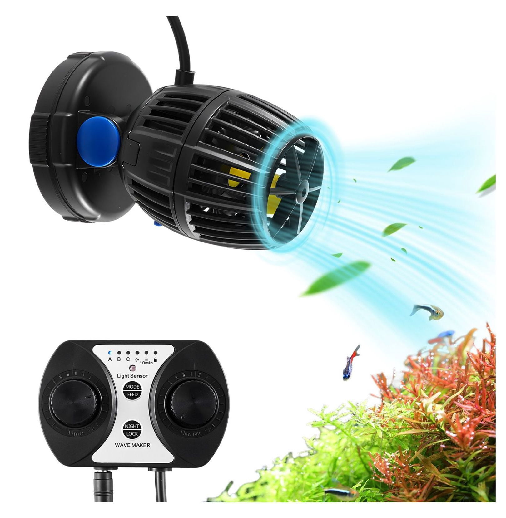 Aquarium Wave Maker 10W 1057 GPH - Adjustable Circulation Pump with Controller & Magnetic Base for Saltwater Freshwater Fish Tanks