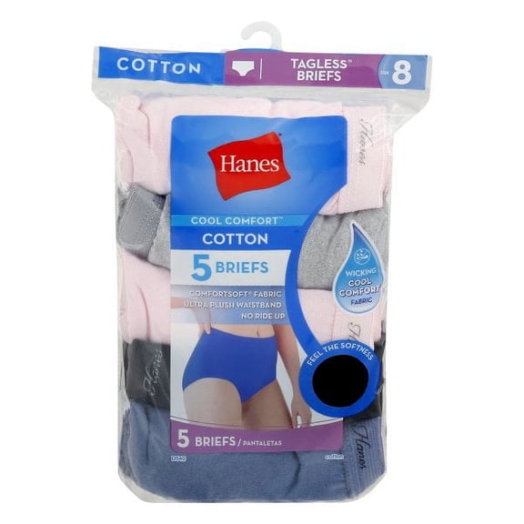 Hanes - Women's White Cotton Panties - 5 Pair - Size 8
