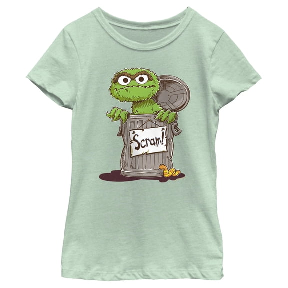 Girl's Sesame Street Oscar Scram Sign  Graphic T-Shirt