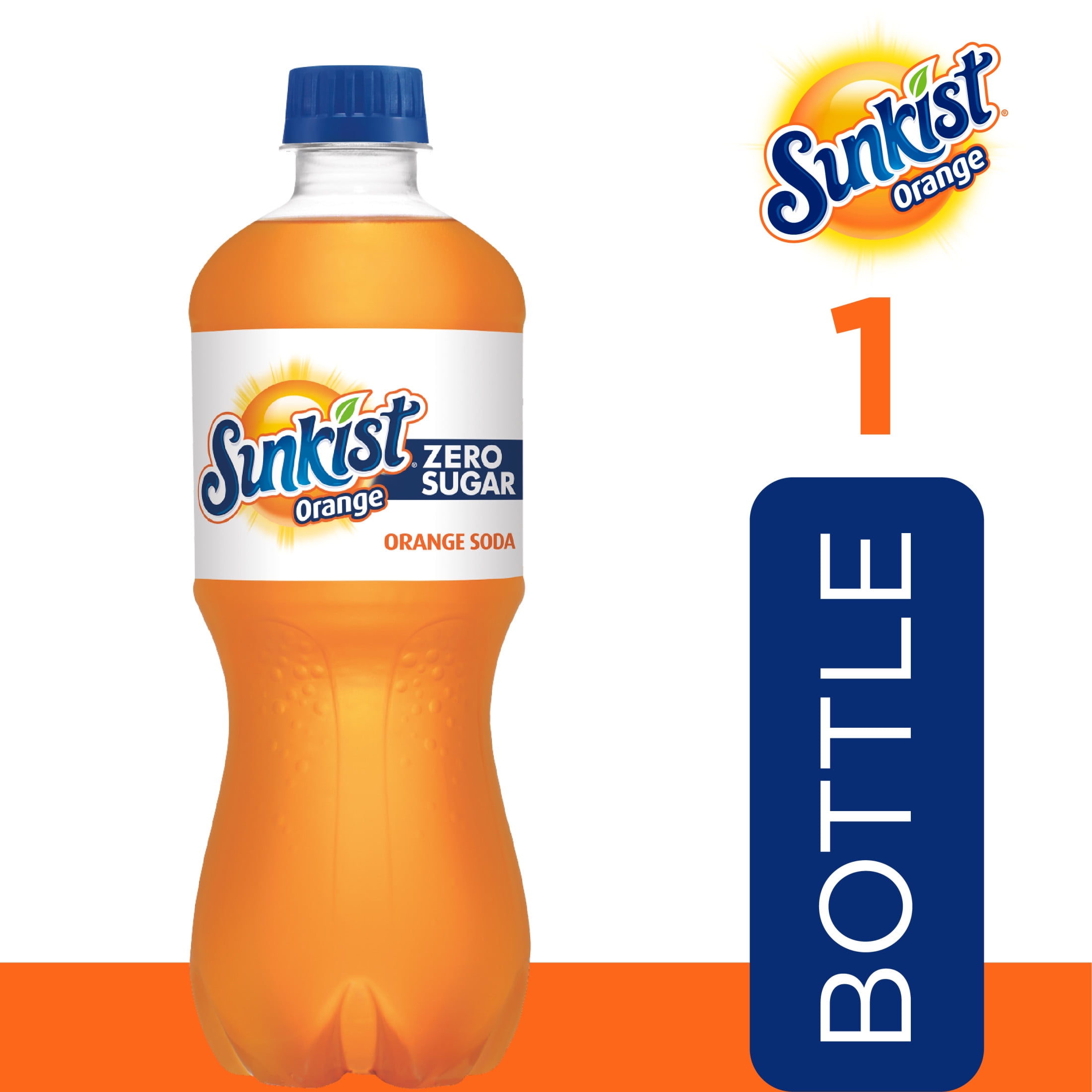 Sunkist Zero Sugar Orange Soda, 20 fl oz Bottle