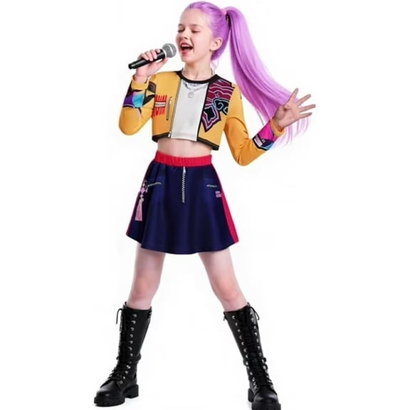 Guvpev G'irls Popular Singer Cosplay Costume, 2-Piece Pop Idol Group Cosplay Outfit with Top & Skirt for Halloween Cosplay, Birthday Party & Stage Performance Dress Up, Ages 3-14
