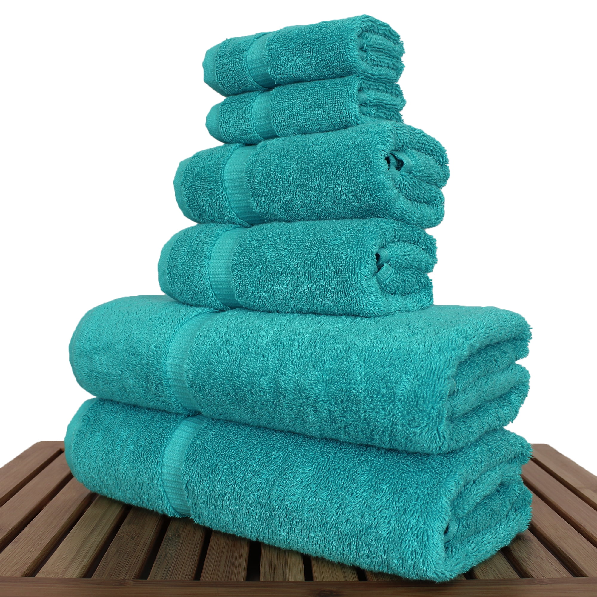 Bare Cotton Luxury Turkish Cotton Towel Set, Aqua Blue, 6 Count, 2 Bath Towels, 2 Hand Towels