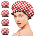 thumbnail image 7 of Shower Caps,Red and Black Checkered Pattern Waterproof Shower Cap for Women 4 Pieces,Double Reusable Hair Cover for Shower PEVA Elastic Stretch Hem, 7 of 7