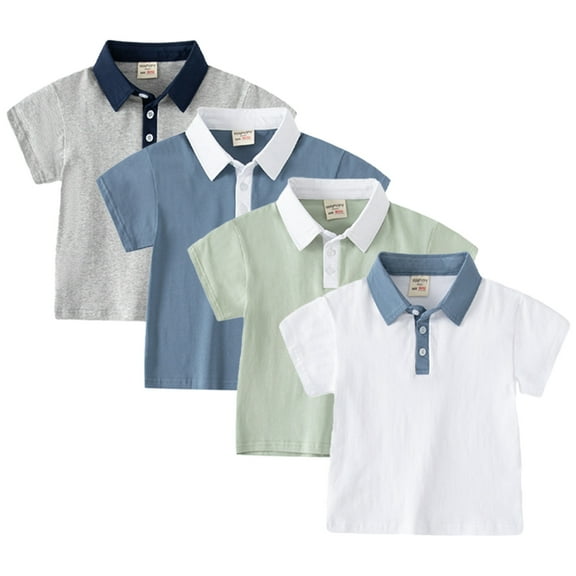 Esaierr 1-8T Boys Soft Cotton T Shirt for Kids Baby Summer Short Sleeve Tees Shirts Toddler Solid Colours Casual Lapel Tops for Boys