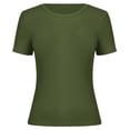 thumbnail image 4 of AHTJRT Crew Neck Tshirt for Girls Ribbed Fitted Slim Tee Shirts Short Sleeve Basic Tee Tops 2026 Summe Fashion Solid Color Casual Streerwear Tops Green 15-16 Years, 4 of 4