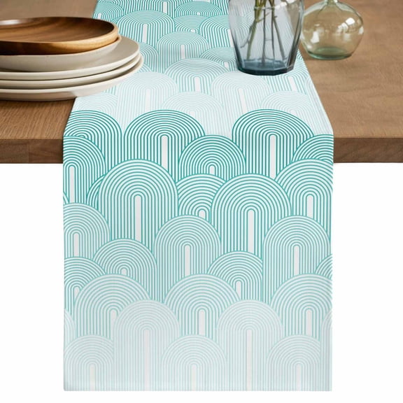 Table Runner 90 Inches Long for Kitchen Dining, Blue Ombre Dresser Scarf Farmhouse, Dining Table Decorations for Wedding/Parties, Farmhouse Stripes Modern Abstract Art 13 x 90 In