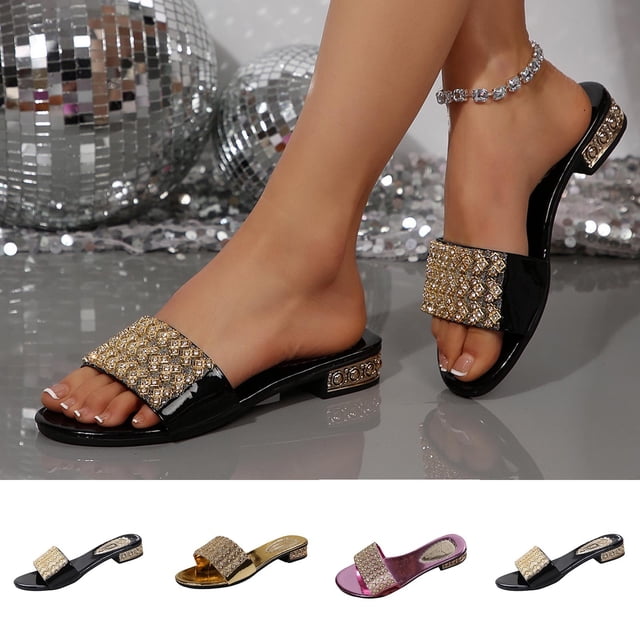 FRSASU Women's Flat Sandals Rhinestone Beach Sandals Fashion Soft Summer Beach Dressy Slide Slip Purple