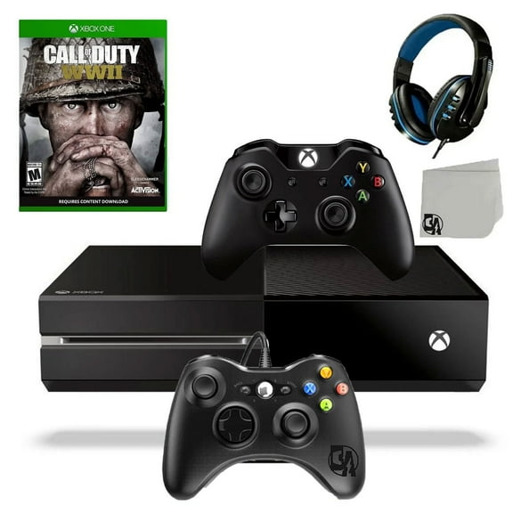 Pre-Owned Microsoft Xbox One Original 500GB Gaming Console Black Headset 2 Controller Included With Call of Duty WW2 Game BOLT AXTION Bundle