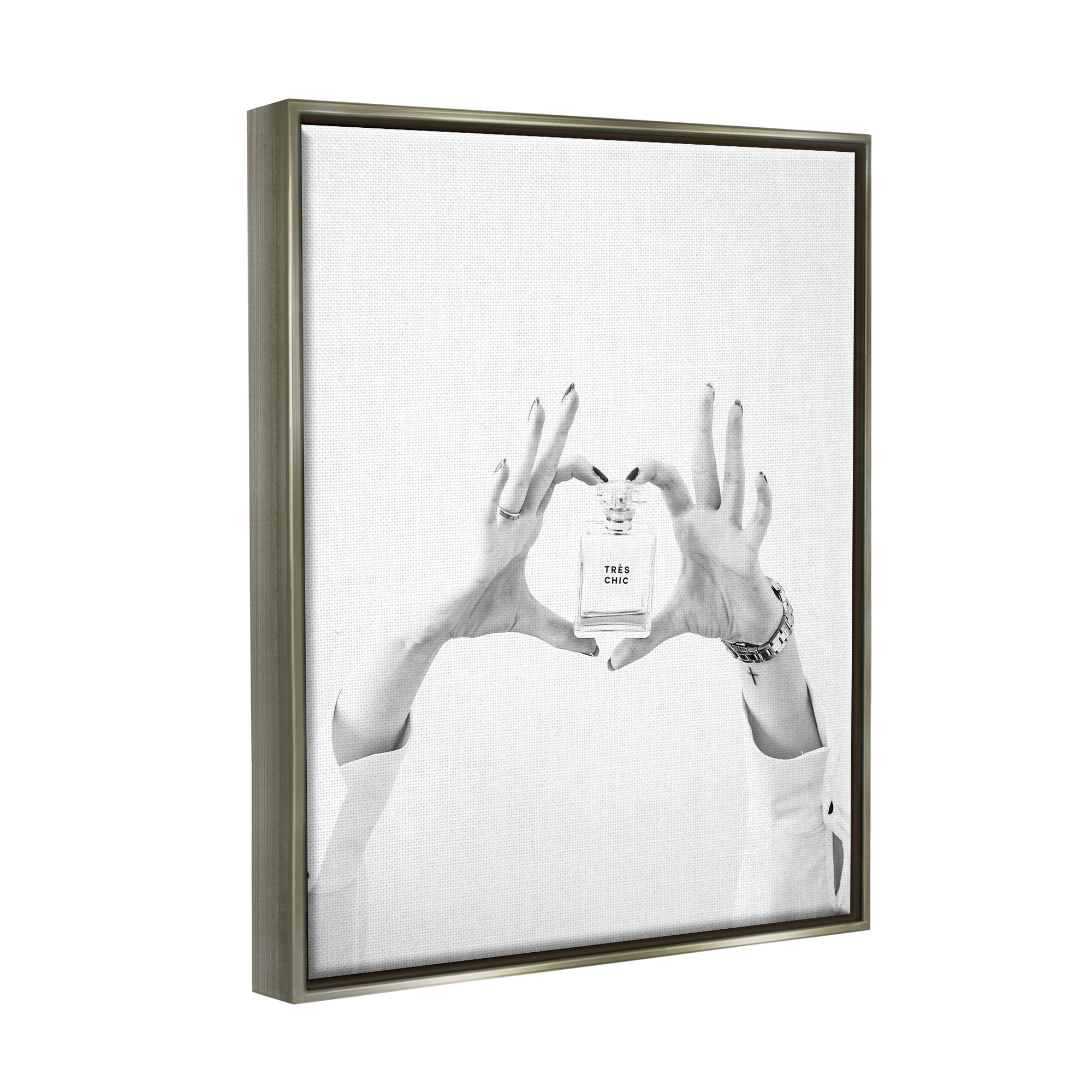 Stupell Tres Chic Heart Glam Perfume Beauty & Fashion Photography Gray Floater Framed Art Print Wall Art