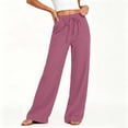 thumbnail image 2 of Mlzmgr Wide Leg Pants for Women Casual Loose Drawstring Elastic High Waisted Cotton Linen Summer Beach Pants with Pockets(X-Large), 2 of 8