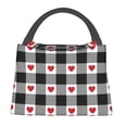 thumbnail image 1 of Fotbe Heart Black Buffalo Plaid Gingham Bolsa Térmica Portátil con Estampado, Bolsa de Entrega de Alimentos Aislada, Bolsa Reutilizable de Gran Capacidad para Comidas y Supermercado, 1 of 6