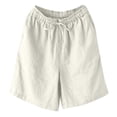 thumbnail image 4 of Maean Women's Wide Leg Shorts Cotton Linen Elastic High Waist Drawstring Baggy Short Pants with Pockets, 4 of 4