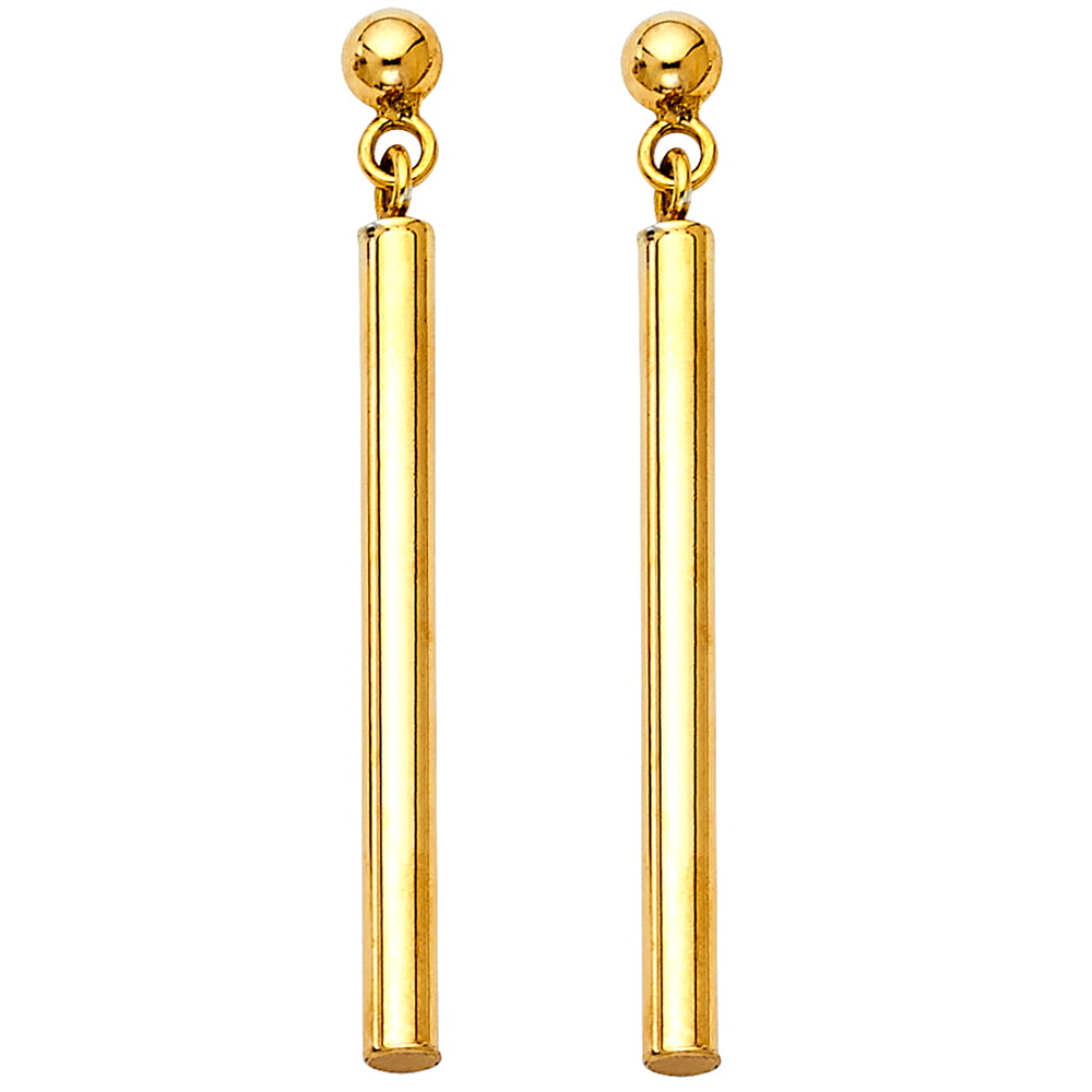14k Yellow Gold Dangling Earrings, 40mm x 22mm 