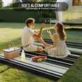thumbnail image 4 of Outdoor Rug 5x7 ft Green Black Retro Stripe Waterproof Outdoor Patio Rug Mat Non Slip Outside Area Rugs Carpet for RV,Camping,Porch,Deck,Pool,Balconybackyard,Minimalist Geometric Pattern, 4 of 9