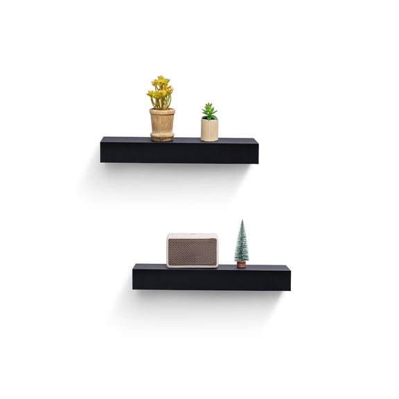 MAYEERTY 2-Piece Floating Shelves with Invisible Brackets, 18" Wood Hanging Display Rack, Heavy-Duty Storage Ledges for Books Plants Decor, for Living Room Kitchen