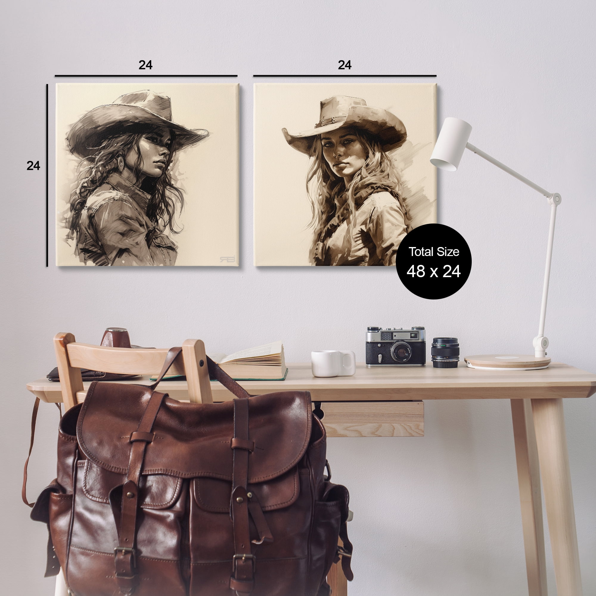 Stupell Industries Trendy Cowgirl Beauties People Painting Wrapped Canvas Art Print Wall Art, 24 x 24, Set of 2