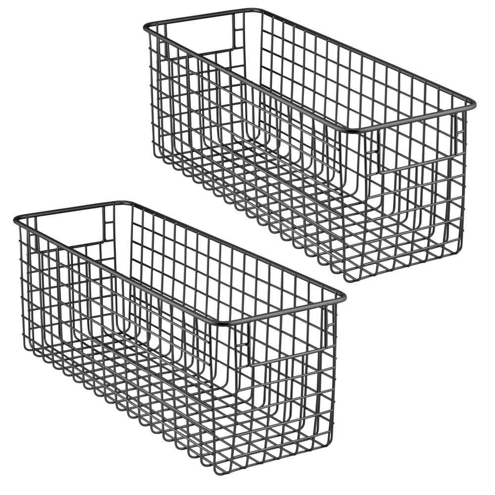 mDesign Metal Wire Kitchen Basket with Handles Dark Gray 16.25" Long 2 Pack 