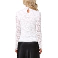 thumbnail image 3 of INSPIRE CHIC Women's Fall Winter 2025 Basic Lace Top Long Sleeve Ruffle Neck Floral Blouse M White, 3 of 5