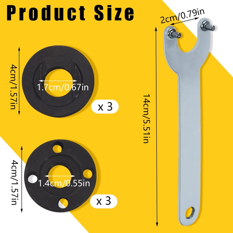 6-Piece Angle Grinder Shaft Nut Set + Wrench – Internal & External Flange Lock Nuts, 5/8-11 Thread, Fits 4-1/2, 5, And 7 Inch Grinders