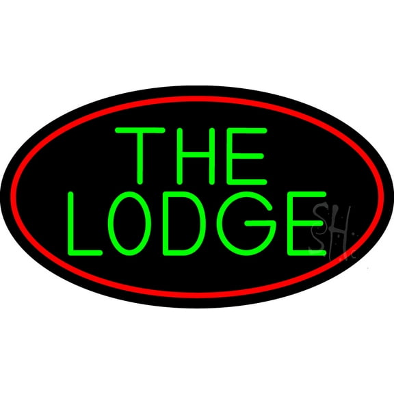 Cursive Green Lodge And Red Border LED Neon Sign 13 x 24 - inches, Black Square Cut Acrylic Backing, with Dimmer - Bright and Premium built indoor LED Neon Sign for Defence Force.