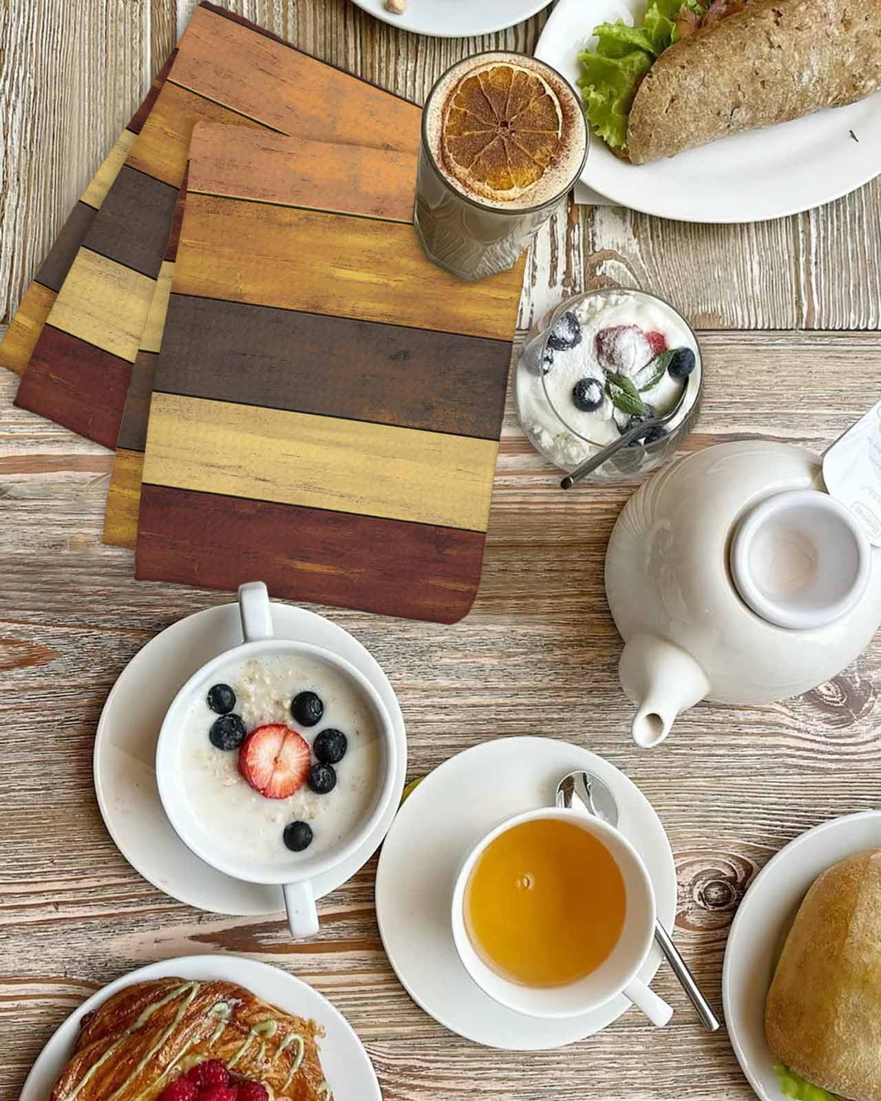 Brown Red Grey Farmhouse Kitchen Dish Towels for Drying Dishes Set of 3, Vintage Wooden Country Waffle Weave Microfiber Terry Hand Tea Bathroom Towels Quick Dry & Absorbent Towel 15.7x23.6