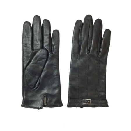 Womens Black Dimpled Buckle Leather Gloves Fleece Lined Large/X-Large ...