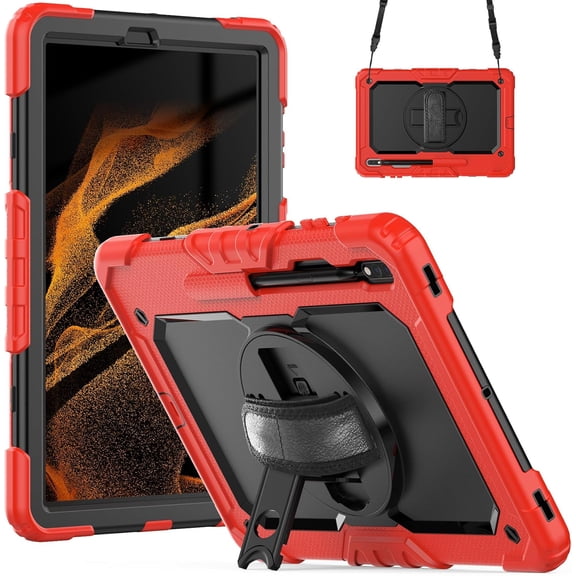 REQO Heavy Duty Protective Tablet Case for Samsung Galaxy Tab S8 /S7 /S7 FE 12.4", 3 in 1 Rainbow Colors Shockproof Silicone Cover with Pencil Holder,Shoulder Strap,Hand Strap,Fold Kickstand