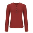 thumbnail image 3 of EchfiProm Womens Long Sleeve Tops Wine V-Neck Slim Fall Button down T-Shirt for Women, 3 of 6