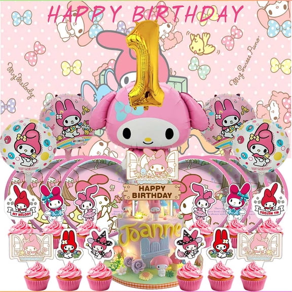 My Melody Party Supplies Decor Tableware Backdrop Banner Cake Topper Balloons Birthday Decorations