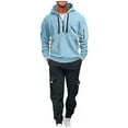 thumbnail image 3 of Txeol Mens Fleece Sweat Suits 2 Piece Set Quarter Zip Hoodie Sweatshirts and Drawstring Cargo Pants with Pockets Casual Athletic Workout Outfit Sets L,Sky Blue, 3 of 5