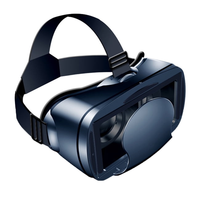 gafas 3d vr realidad virtual pantalla completa visual gran angular lentes para teléfonos inteligentes para juegos de películas seitruly el2287-01b negro, vista 3/4 frontal de casco VR con correa en T ergonómica y bandeja frontal desmontable para teléfonos de hasta 7"; carcasa ABS, lentes con recubrimiento azul y rueda de ajuste de miopía (hasta 800°), campo de visión de 120°; incluye paño de limpieza y manual; a menudo usadas también para experiencias 360° y simuladores ligeros.