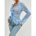 thumbnail image 6 of Women'S V Neck Lace Sheer Top Mesh See Through Shirts Open Front Tie Long Sleeve Blouses Y2k Going Out Tops Blue M, 6 of 10