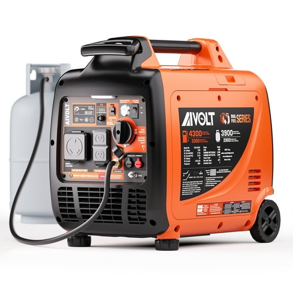 AIVOLT 4300W Ultra-Quiet Dual Fuel Inverter Generator with Wheel Kit, 3-Way Remote/Electric/Recoil Start, Auto-Switch, for RV Camping & Home Backup