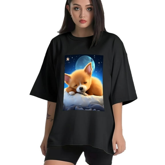 Plus Size Shirt for Women Black Tops for Women Short Sleeves Shirt for Women Cute Puppy T Shirt Crewneck Shirt for Women XS
