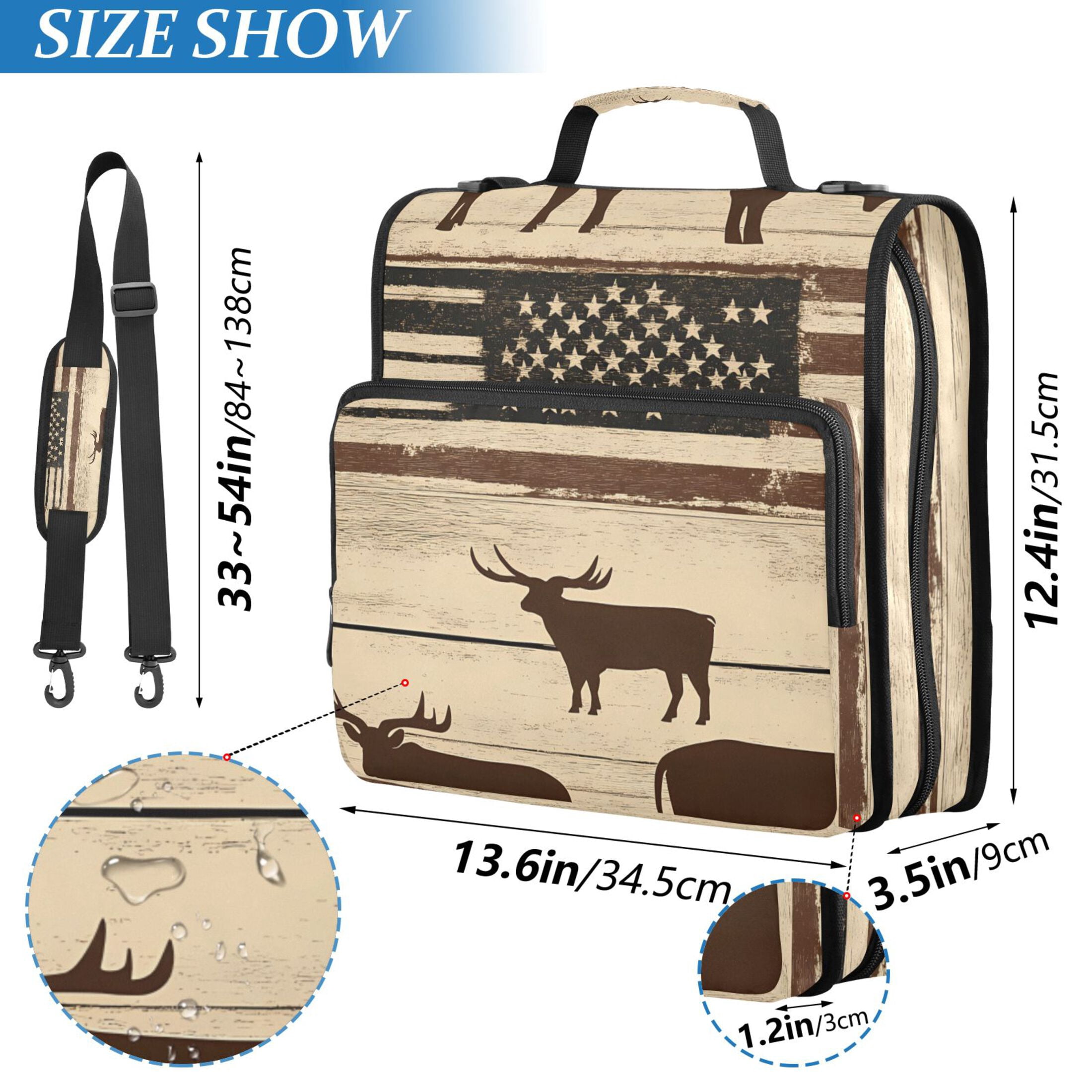 3 Ring Zipper Binder with Shoulder Strap Waterproof Trapper Keeper 2 Inch D-Ring 500 Sheets Capacity American Flag and Cow