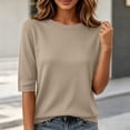 thumbnail image 2 of Kingdiese Womens Half Sleeve For Elbow Length Crew Neck Loose Blouse Summer Casual Lightweight Plus Size 1/2 Sleeve Shirts Mens Pullovers Quarter Zip Sweater, Size L, 2 of 5