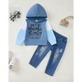 thumbnail image 2 of 12 Months Baby Boys Clothes 18 Months Boys Fall Winter Pant Set Toddler Boys Long Sleeve Letter Print Hooded Top Jeans Pants 2PCS Outfits Set Blue, 2 of 5