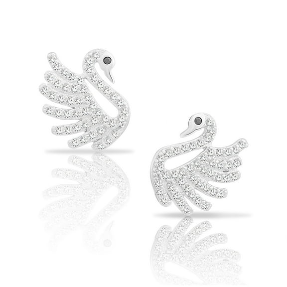 Tilo Jewelry 925 Sterling Silver Swan Lake Stud Earrings with Cubic Zirconia Stones for Women & Unisex