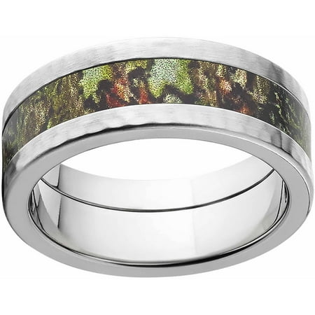 Mossy Oak Obsession Men's Camo 8mm Stainless Steel Band with Hammered Edges and Deluxe Comfort Fit