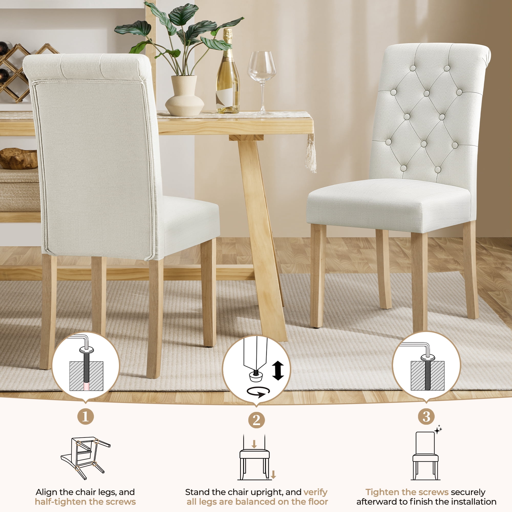 Alden Design Tufted Upholstered High Back Parson Dining Chair, Set of 2, Beige
