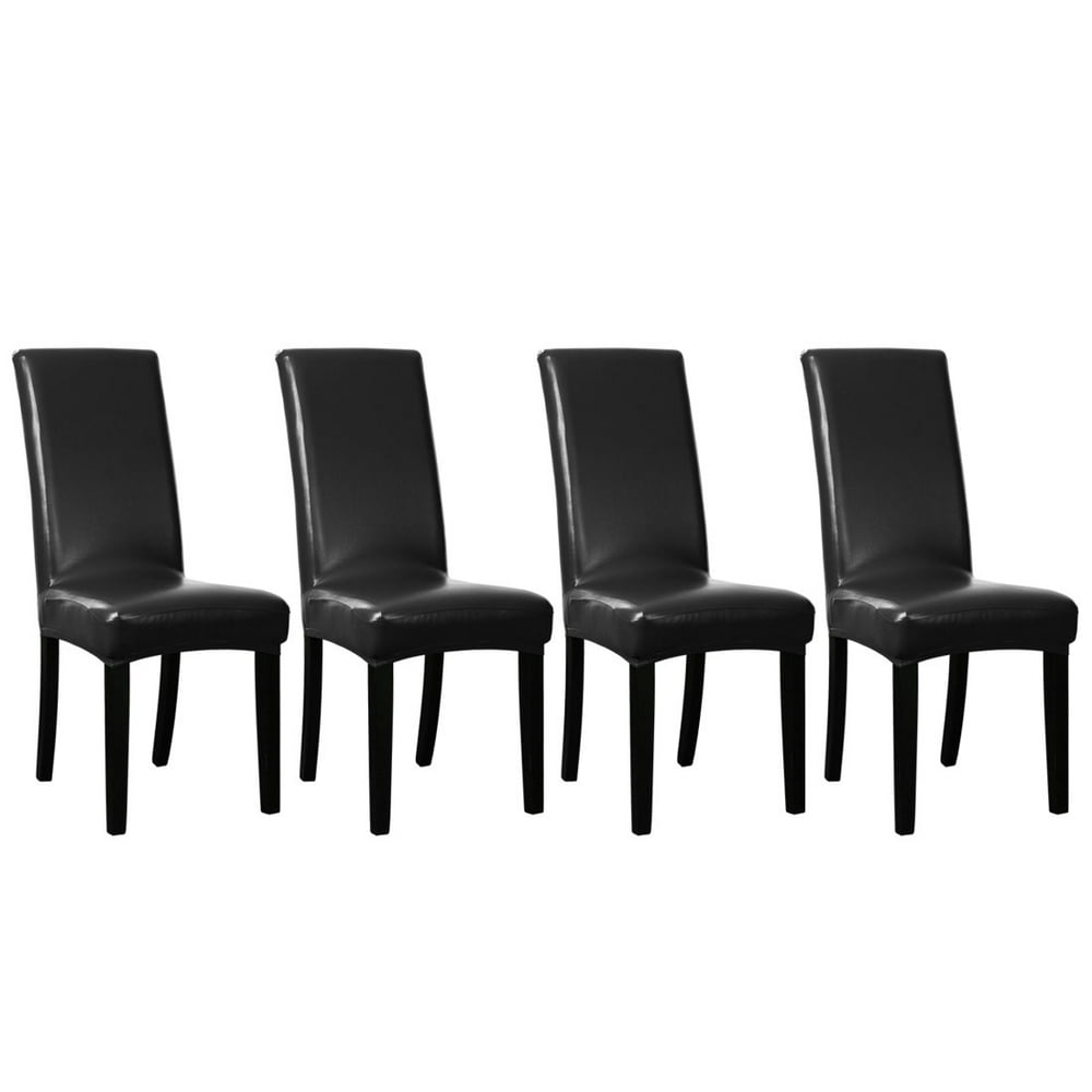 4PC PU Leather Stretch Dining Chair Seat Cover Slipcovers Black