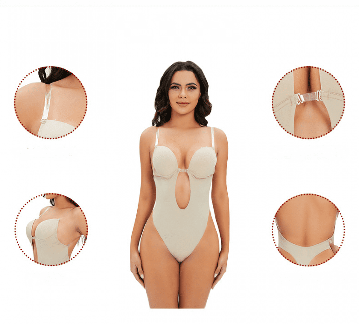 Women's Backless Body Shaper Bra U Plunge Seamless Thong Invisible
