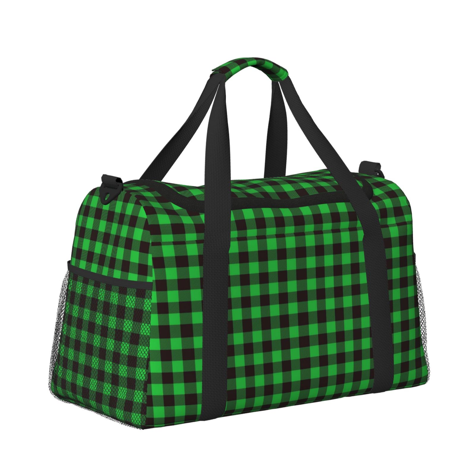 Fuzoiu Buffalo Plaid Green Black Print Travel Duffle Bag,Carry On Tote Bags,Duffel Bag,Sport Gym Bag, Hospital Bag for Labor and Delivery, Overnight Bag,Luggage Bag
