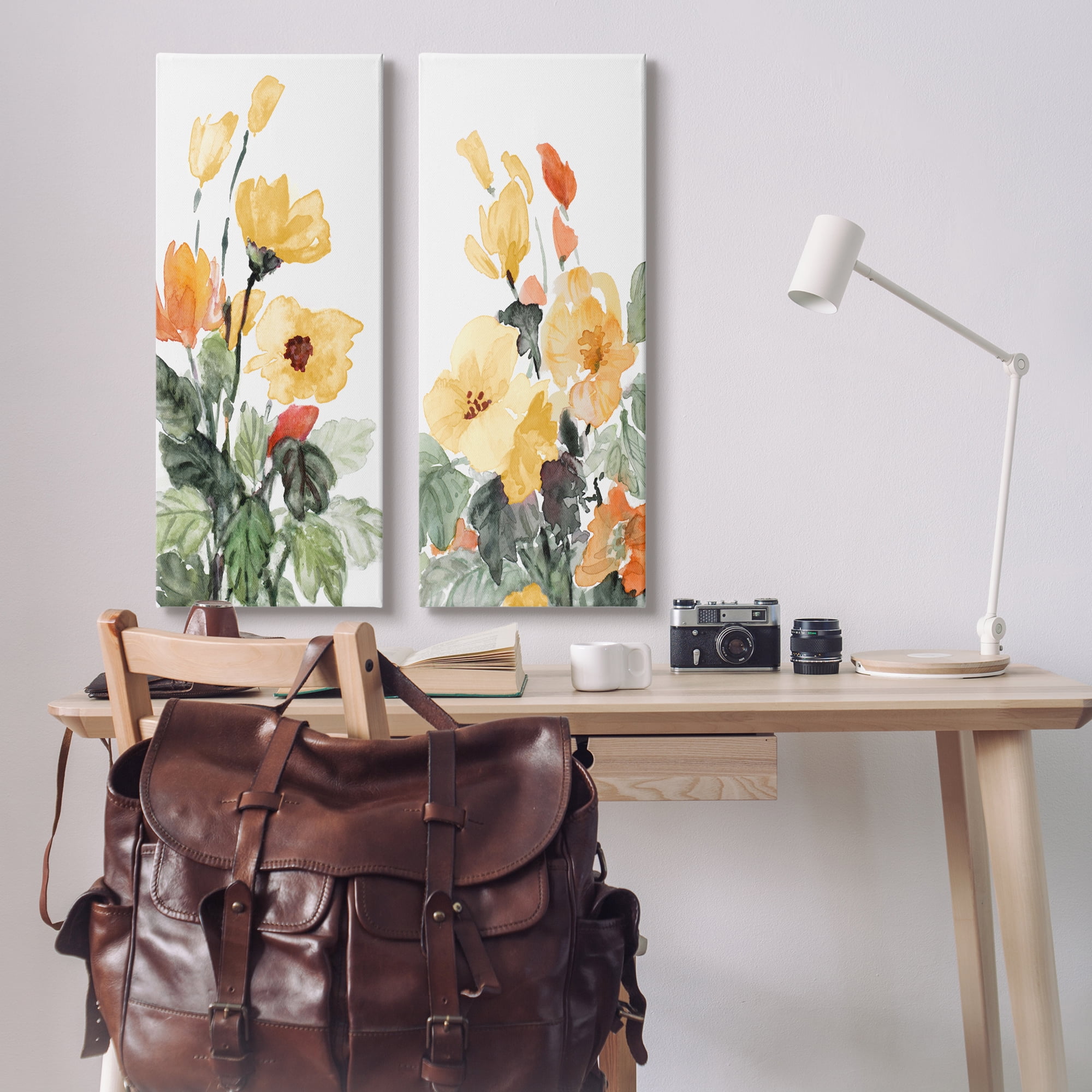 Stupell Industries Yellow Spring Flowers Botanical & Floral Painting Gallery Wrapped Canvas Print Wall Art, 13 x 30, Set of 2