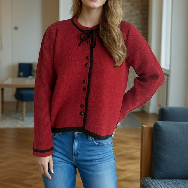 RKSTN Chandails pour Femmes Mode Automne Hiver Tricoté Ample Manches Longues Blouse Col Rond Chandail Chandail Début Mode Automne